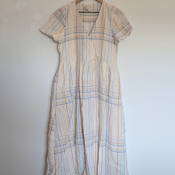 SOLD ON INSTA Madewell Linen Clara Dress In Muted Blush Plaid Size Extra Small - Picture 3 of 10
